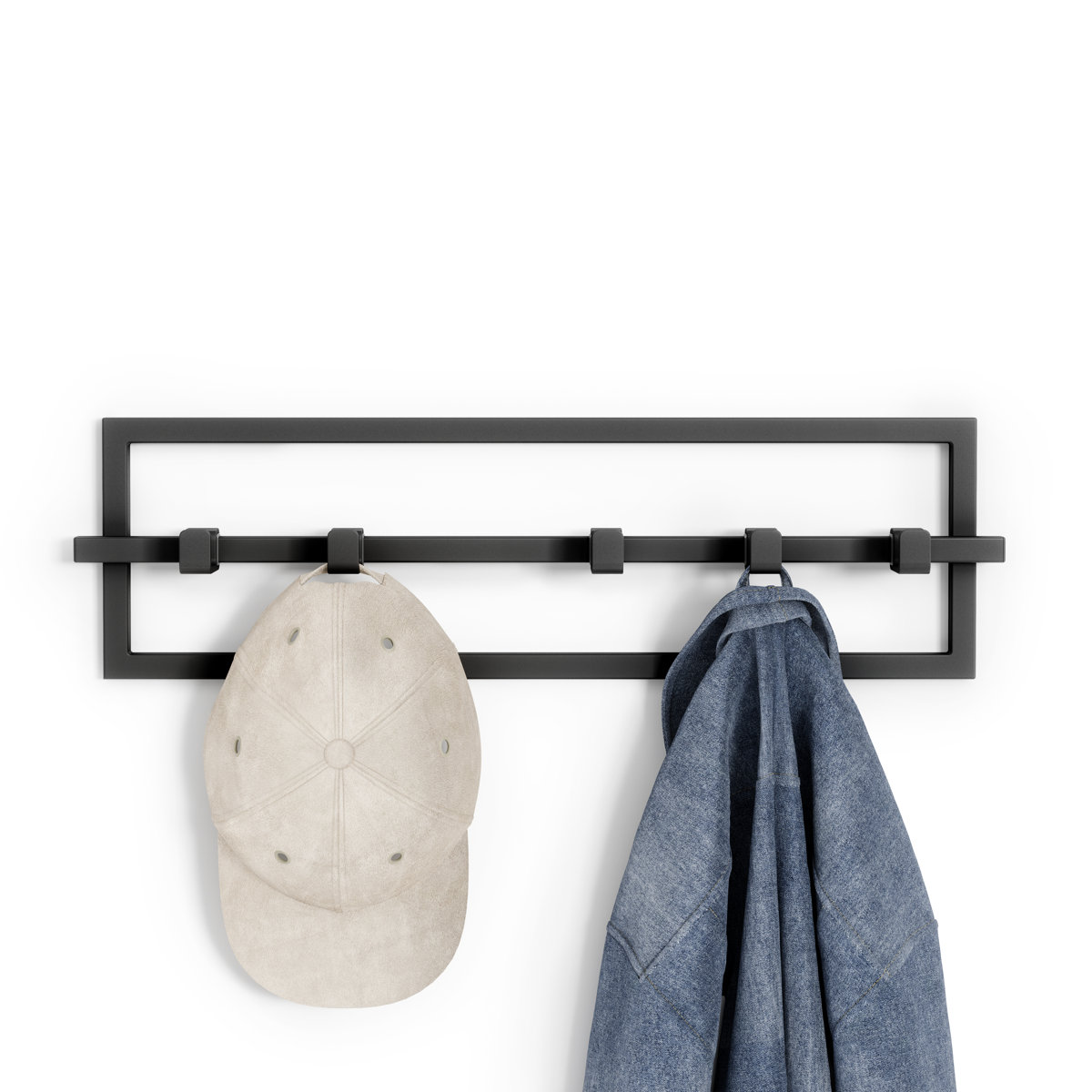 Umbra Cubiko Wall-Mounted Steel Coat Rack with 5 Adjustable Hooks, Black